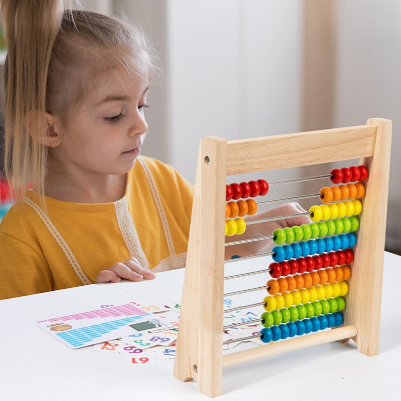 Abacus Counting Bead - Wood Counting Beads Montessori Rainbow Calculating
