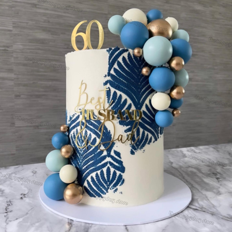 Number Puzzle Foam - 50Pcs Blue Cream Gold Balls Cake