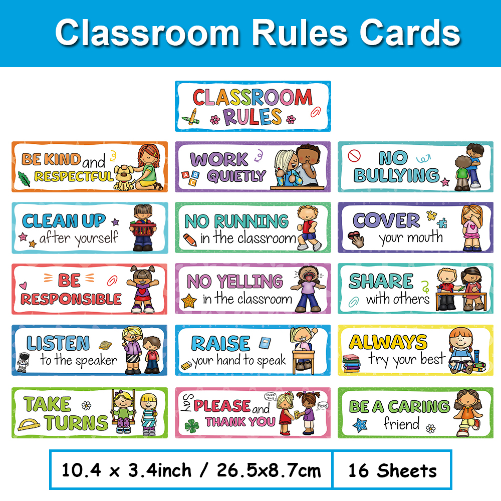 Phonics Card Game - 16 Pcs Classroom Rules Learning English