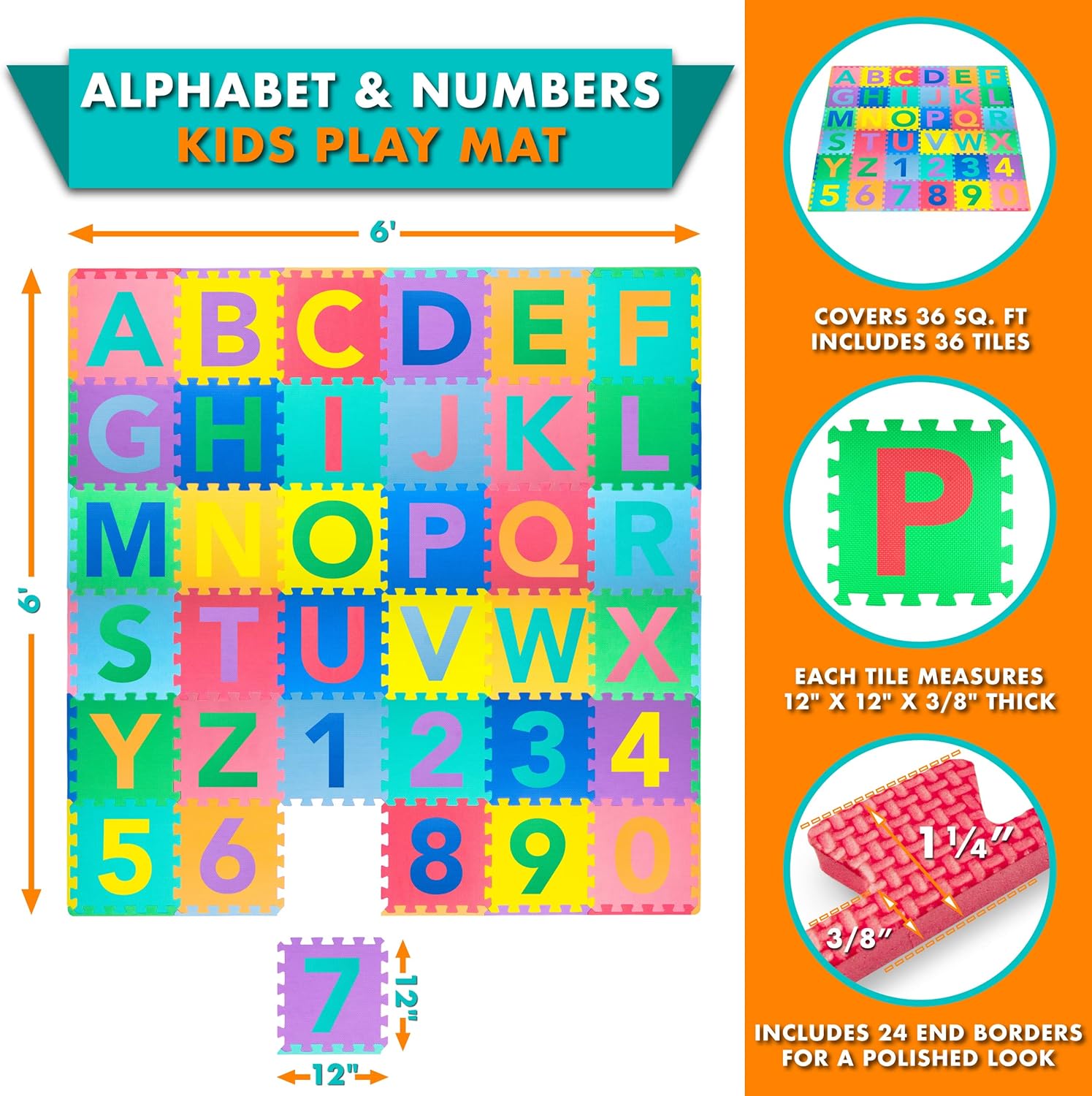 36 Tiles ABC & 123 Puzzle Play - огляд і ціна Number Puzzle Foam