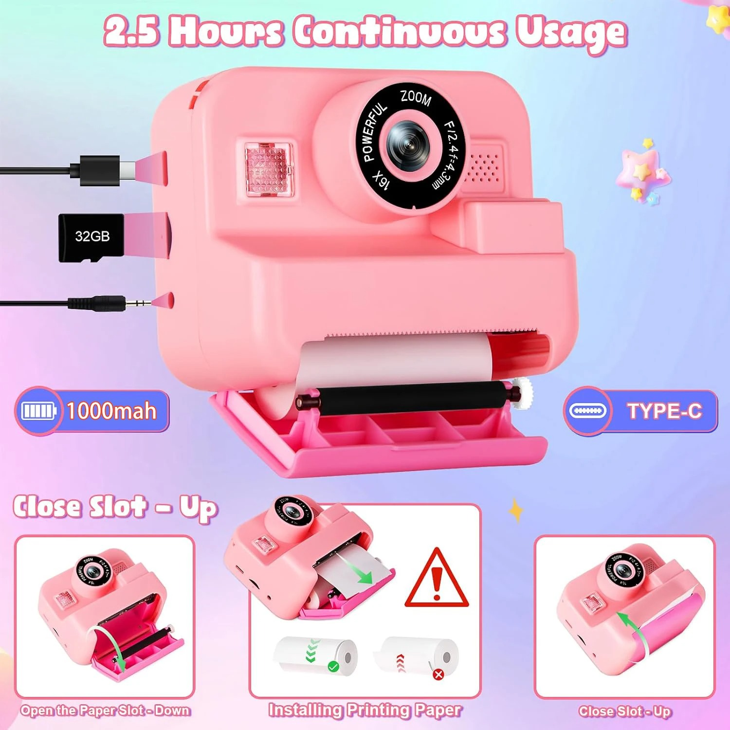newInstant Print Camera With 3 - огляд і ціна Kids Educational Videos